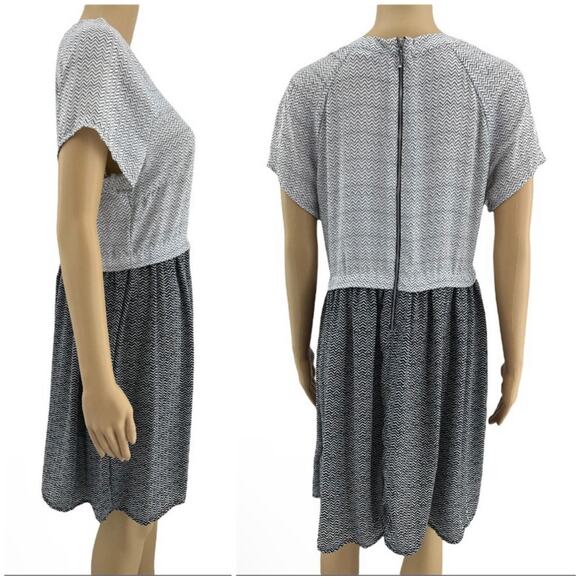 Lorena Rose US 10 Gray Chevron Stripe Short Sleeve Zip Knee Length A Line Dress - Picture 7 of 8